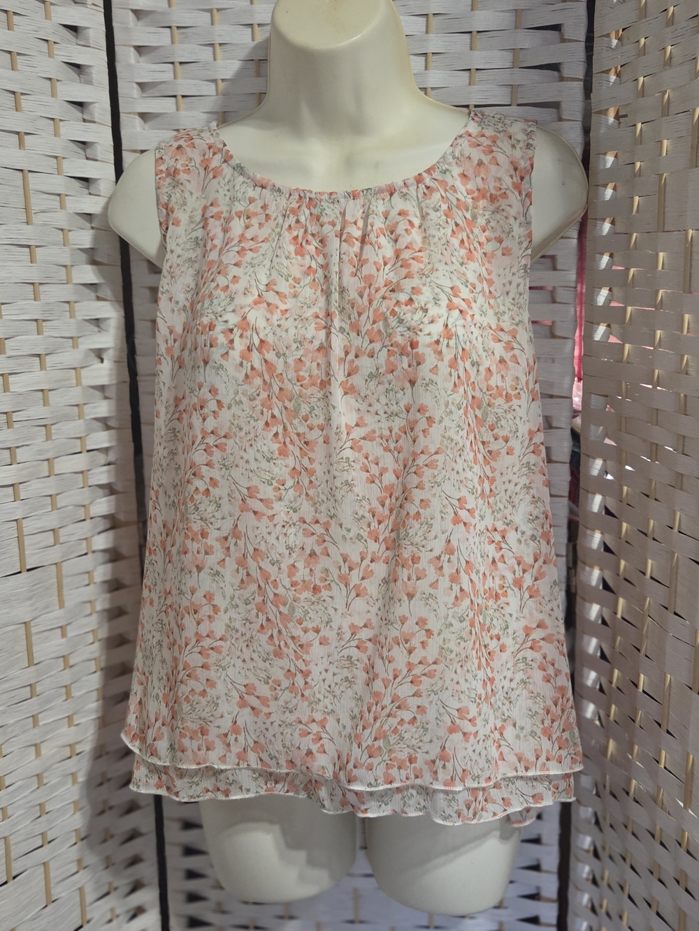 Haver & Blair Sleeveless Floral Chiffon Top - Peach/White